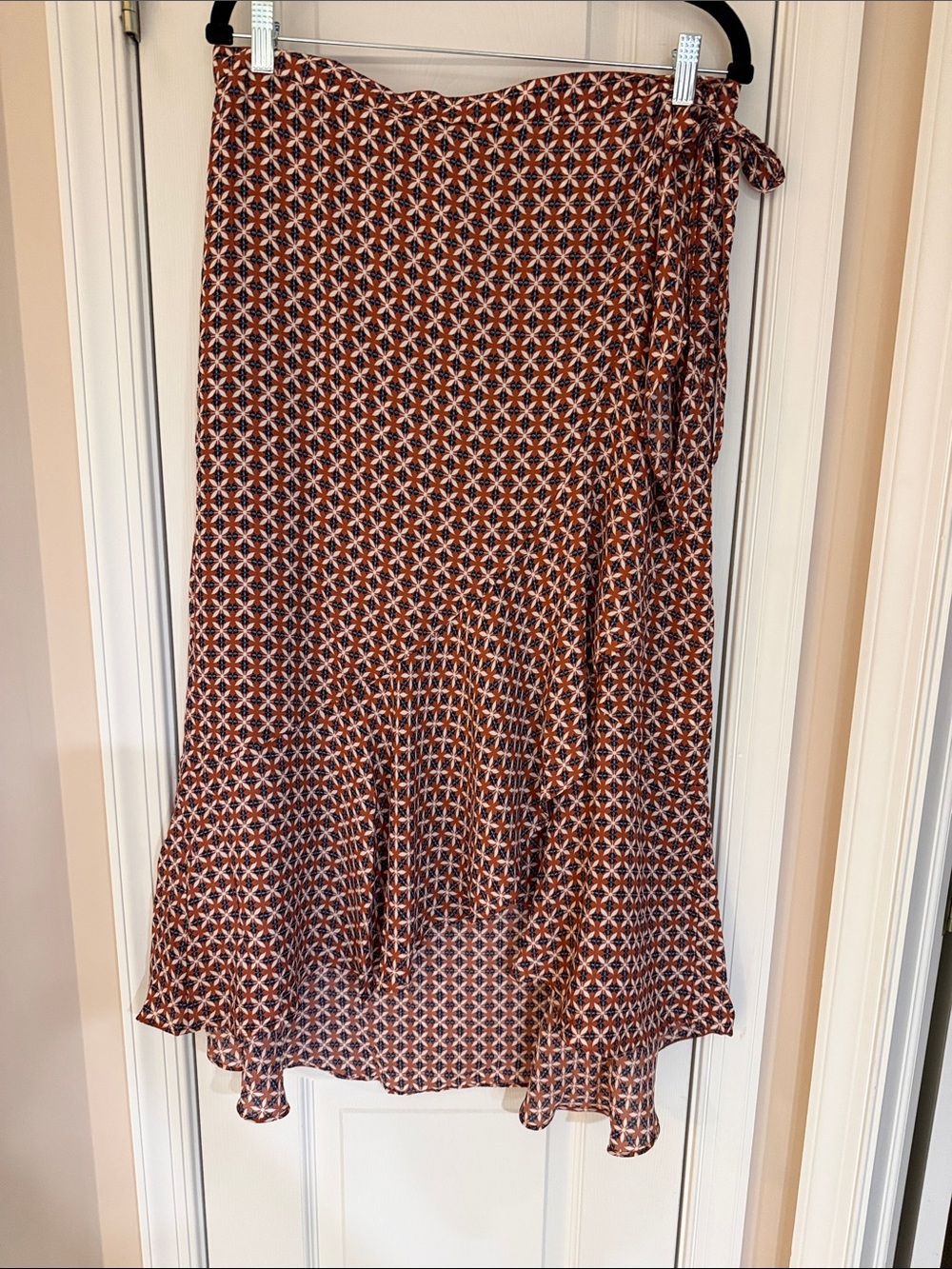 Max Studio Orange & Black Geometric High-Low Wrap Skirt, XL